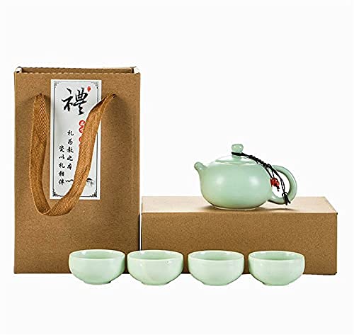 Japanese Tea Set, Cyan-blue Porcelain Tea Set with 1 Teapot Set, 4 Tea Cups