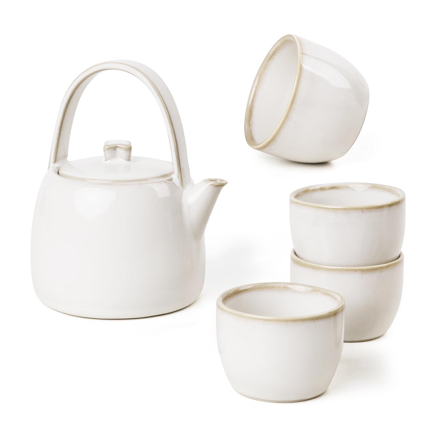 5-piece Japanese Beautiful Asian Porcelain Tea Pot with Tea Cups Set